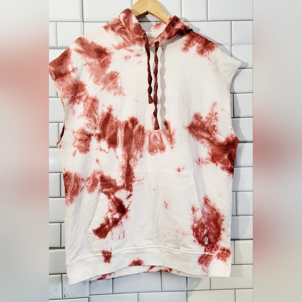 Rnt 23 Mens Sleeveless Hoodie Rust White Tie Dye Pattern 100% Cotton Kangaroo Po
